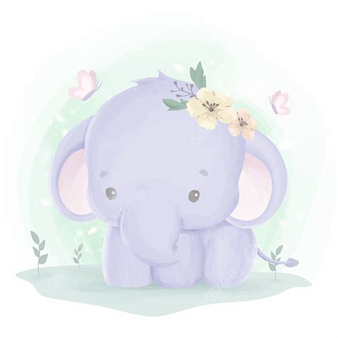 Adorable Elephant Clipart Vector, Adorable Baby Elephant Playing On The Grass, Baby Elephant ...