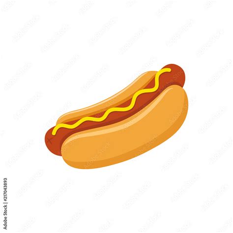 Hot dog with mustard colorful vector cartoon. Fast food hot dog vector clipart icon. Stock ...