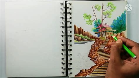 Nature Scenery Drawing With Pencil Colour