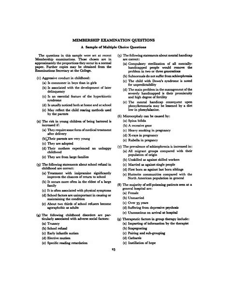 Membership Examination Questions: A Sample of Multiple Choice Questions ...