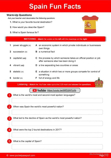 Spain Fun Facts | Spanish Culture: Français FLE fiches pedagogiques pdf & doc