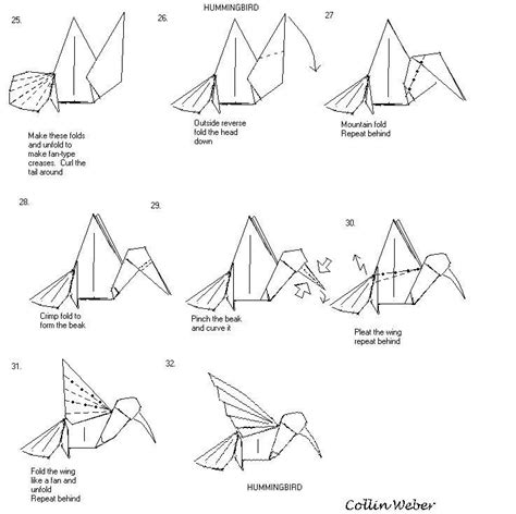 Hummingbird origami plan 4 (Collin Weber) Origami Cube, Origami Yoda, Origami Star Box, Origami ...