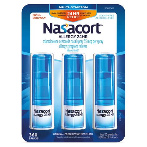 Nasacort Allergy 24Hour Spray, Allergy Relief, Multi-Symptom, Adults, 3 Pk, 0.57 oz - Walmart ...