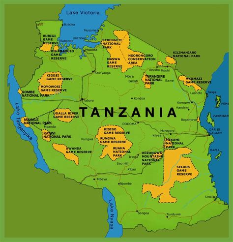 Tanzania national parks map - Ontheworldmap.com