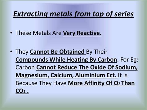 Extraction of metals chemistry