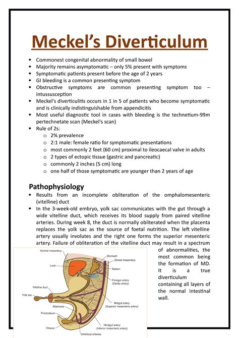 Meckel - Colorectal - Meckel’s Diverticulum Commonest congenital ...