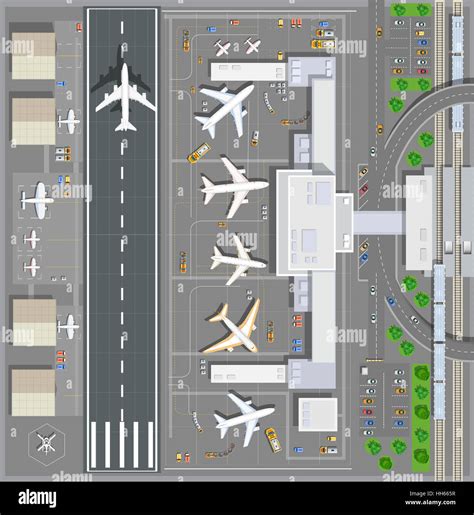 Airport passenger terminal top view. The runway of the aircraft ...