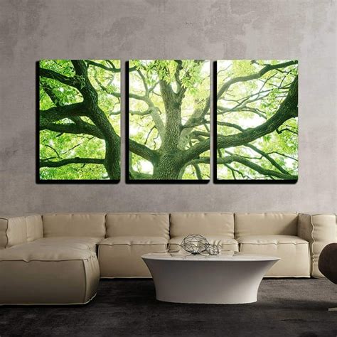 Wall26 3 Piece Canvas Wall Art - Big Tree in a Forest. Fresh Green and ...