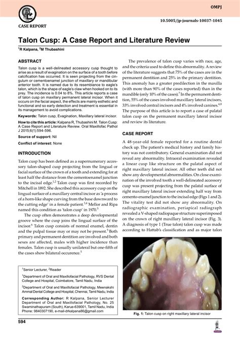 (PDF) Talon Cusp: A Case Report and Literature Review