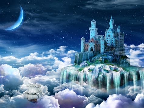 Download Star Moon Sailboat Cloud Fantasy Castle HD Wallpaper