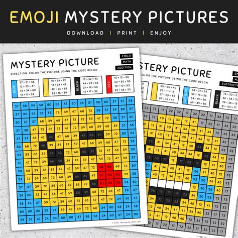 Emoji Mystery Picture: Color By Number, Addition and Subtraction - Made ...