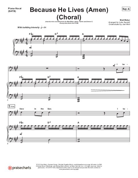 Because He Lives (Amen) (Choral Anthem SATB) Sheet Music PDF (Matt Maher / Arr. Luke Gambill ...