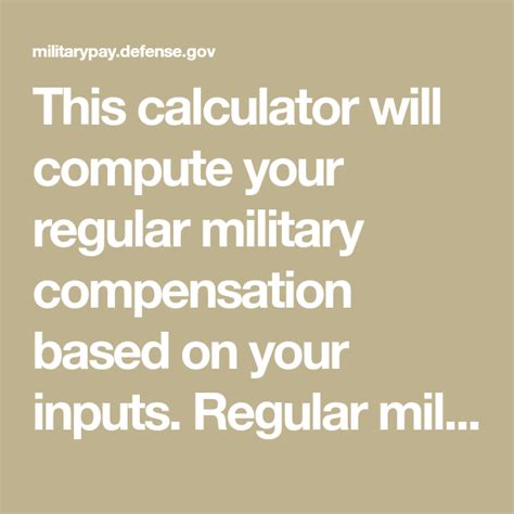 This calculator will compute your regular military compensation based ...