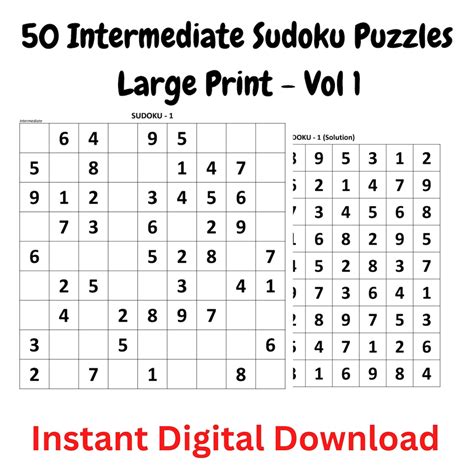 50 Intermediate Sudoku Puzzles With Solutions Vol 1, Large Print Digital Download, Printable ...