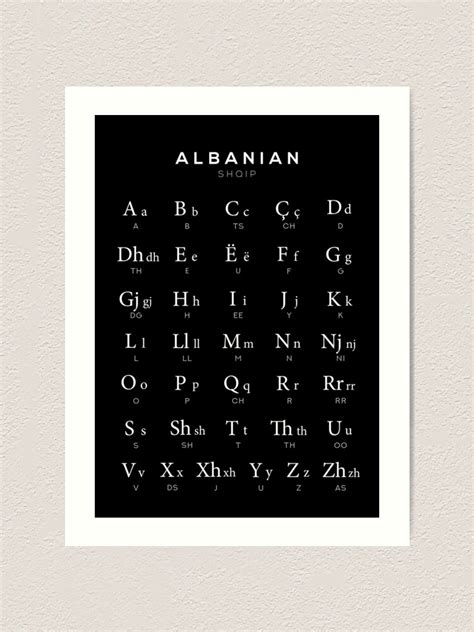 "Albanian Alphabet Chart, Albania Language Chart, Black" Art Print for ...