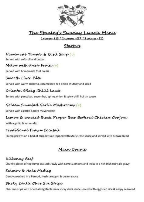 Menu at The Stanley Arms pub & bar, St Helens