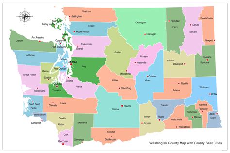 24"x36" Washington County Map with County Seat Cities 【Coated Paper ...