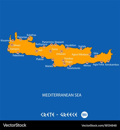 Island of crete in greece orange map and blue Vector Image