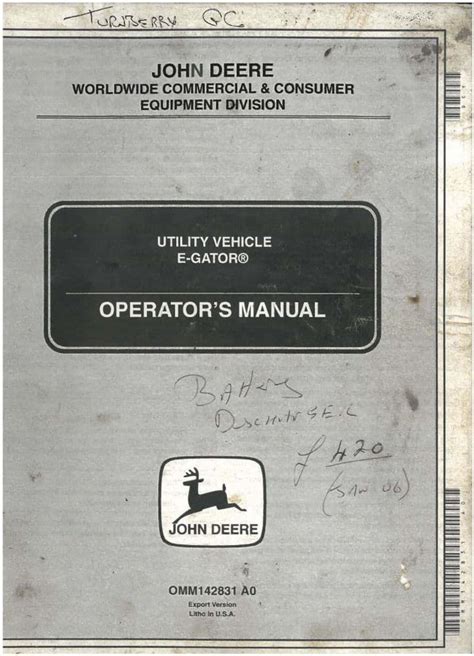 John Deere Utility Vehicle E-Gator Operators Manual - ORIGINAL