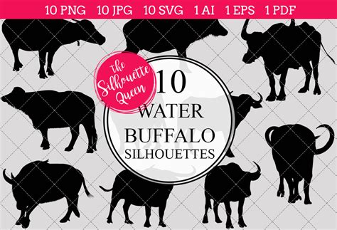 Water Buffalo Silhouette Vector By The Silhouette Queen | TheHungryJPEG