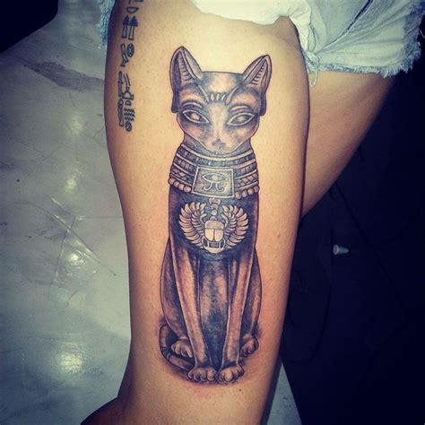 Egyptian hieroglyphs and cat tattoo in black - Tattooimages.biz