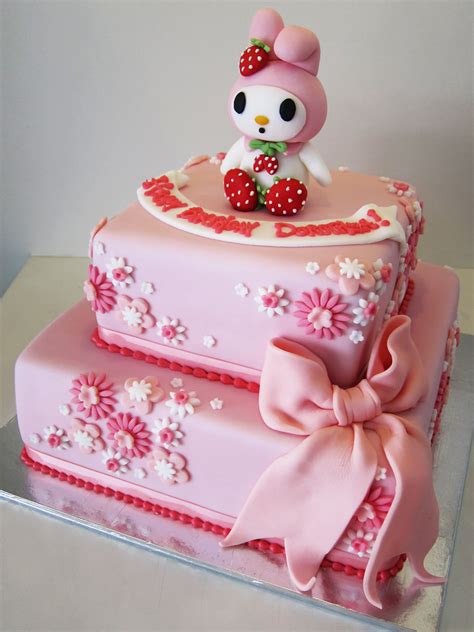 my melody | two tier square cake with flowers and bow, toppe… | Flickr