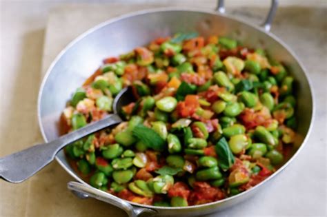 Broad Beans With Tomato, Salami And Mint Recipe - Taste.com.au