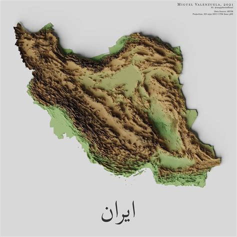 Mapa de relieve de Irán, por Miguel Valenzuela (2021) - Mapas Milhaud