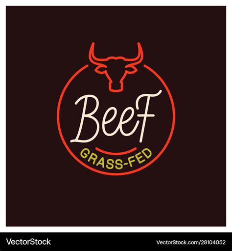 Beef logo round linear grass fed on black Vector Image