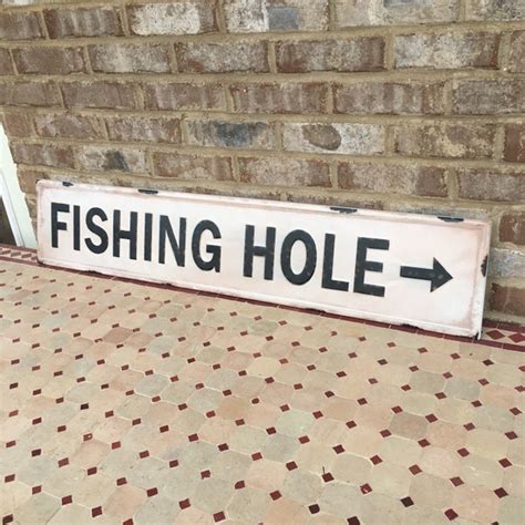 Large fishing Hole This Way Rustic Hanging Metal Sign Arrow - Etsy