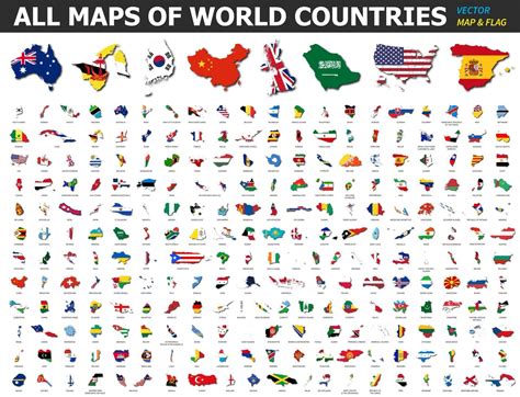 All maps of world countries and flags . Collection of outline shape of international country map ...