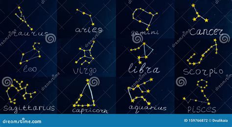 Constellations of Zodiac Signs Drawn in Chalk and Sequins in the Form ...