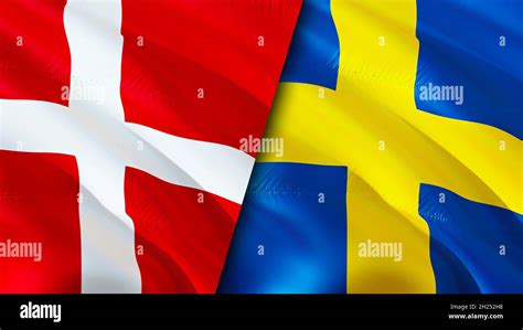 Denmark and Sweden flags. 3D Waving flag design. Sweden Denmark flag ...