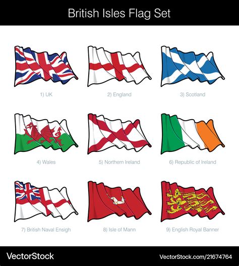 British isles waving flag set Royalty Free Vector Image