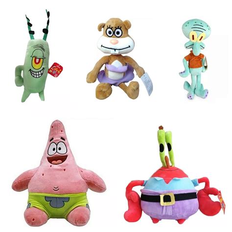 Patrick Star Sandy Cheeks Mr Krabs Squidward & Plankton 5 Plush Set 12”Spongebob New - Walmart.com