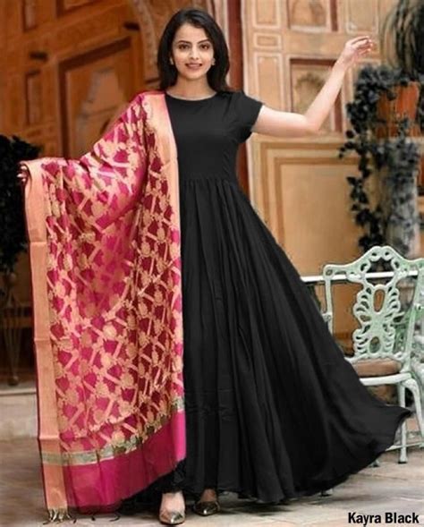 #Siya #Fashion #Designer #Black #Color #Plain #Anarkali With Dupatta ...