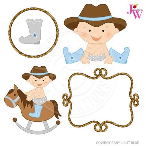 Light Blue Cowboy Baby Cute Digital Clipart, Cute Baby Cowboy Clip Art ...