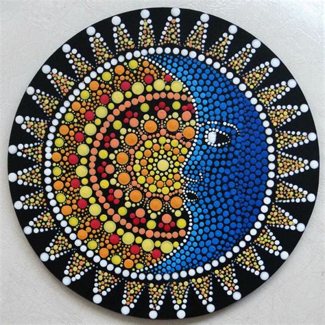 Round dot painting, sun and moon, art work, dot art, colourful, colorful | Dot art painting ...