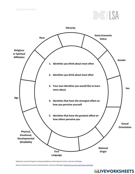 Identity Wheel Worksheet for Exploring Social Problems