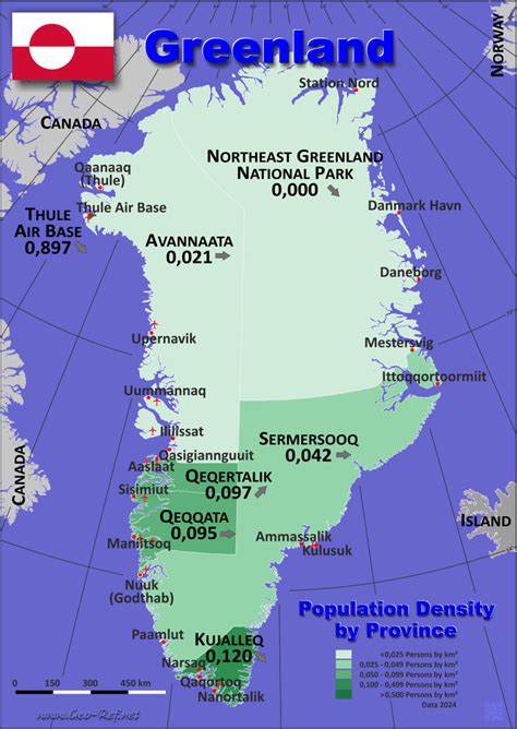 Map Greenland - Popultion density by administrative division