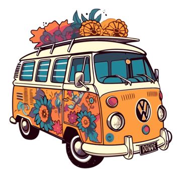 Hippie Van Vector, Sticker Clipart An Image Of A Vw Bus With Flowers On ...