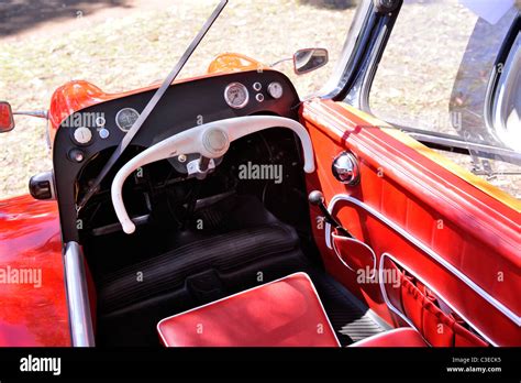 Interior view of the three-wheeled Messerschmitt KR200, or Kabinenroller (Cabin Scooter ...