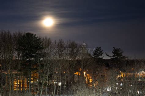 Night City View with Full Moon in the Sky Stock Image - Image of lights ...