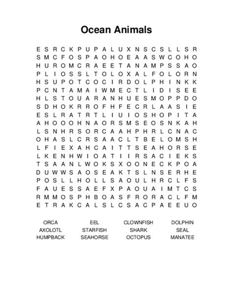 Ocean Animals Word Search