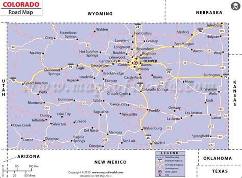 Colorado Road Map, Highways in Colorado