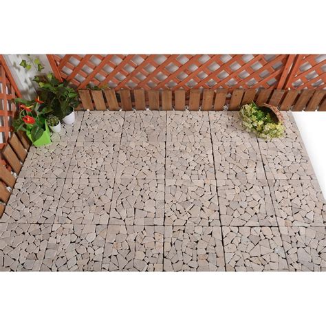 Courtyard 12" x 12" Stone Interlocking Deck Tile in White | Deck tile ...