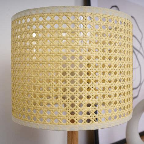 Light Wood Table Lamp Base with Wicker Effect Lampshade - No Bulb