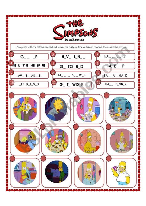 The Simpsons´ daily routine (scrabble) - ESL worksheet by mdiazpul