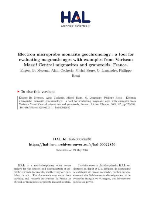 Electron Microprobe Monazite Geochronology : a Tool for Evaluating Magmatic Ages with Examples ...