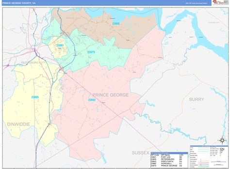 Prince George County, VA Wall Map Color Cast Style by MarketMAPS